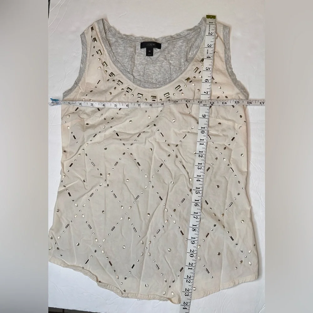 J.Crew Cream Gray Gold Studded Sleeveless Top 100% Cotton Tank Top Size XS